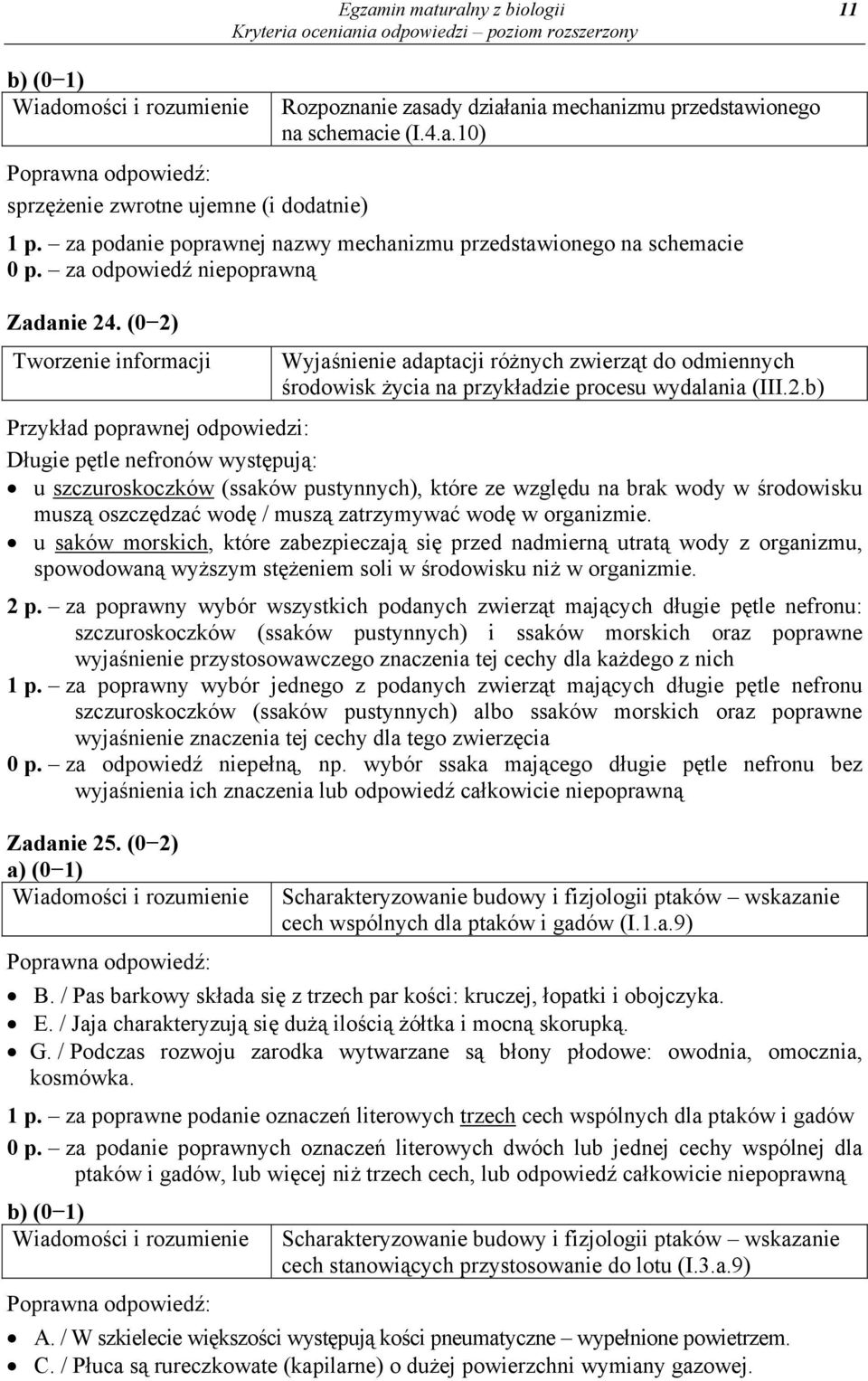 (0 2) Wyjaśnienie adaptacji różnych zwierząt do odmiennych środowisk życia na przykładzie procesu wydalania (III.2.b) Przykład poprawnej odpowiedzi: Długie pętle nefronów występują: u szczuroskoczków