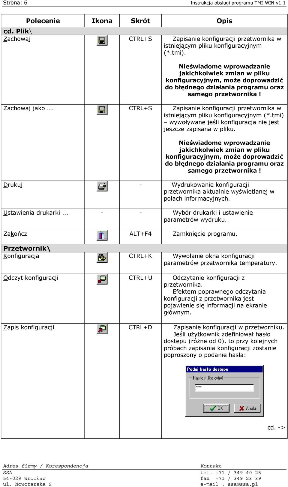 .. CTRL+S Zapisanie konfiguracji przetwornika w istniejącym pliku konfiguracyjnym (*.tmi) wywoływane jeśli konfiguracja nie jest jeszcze zapisana w pliku.