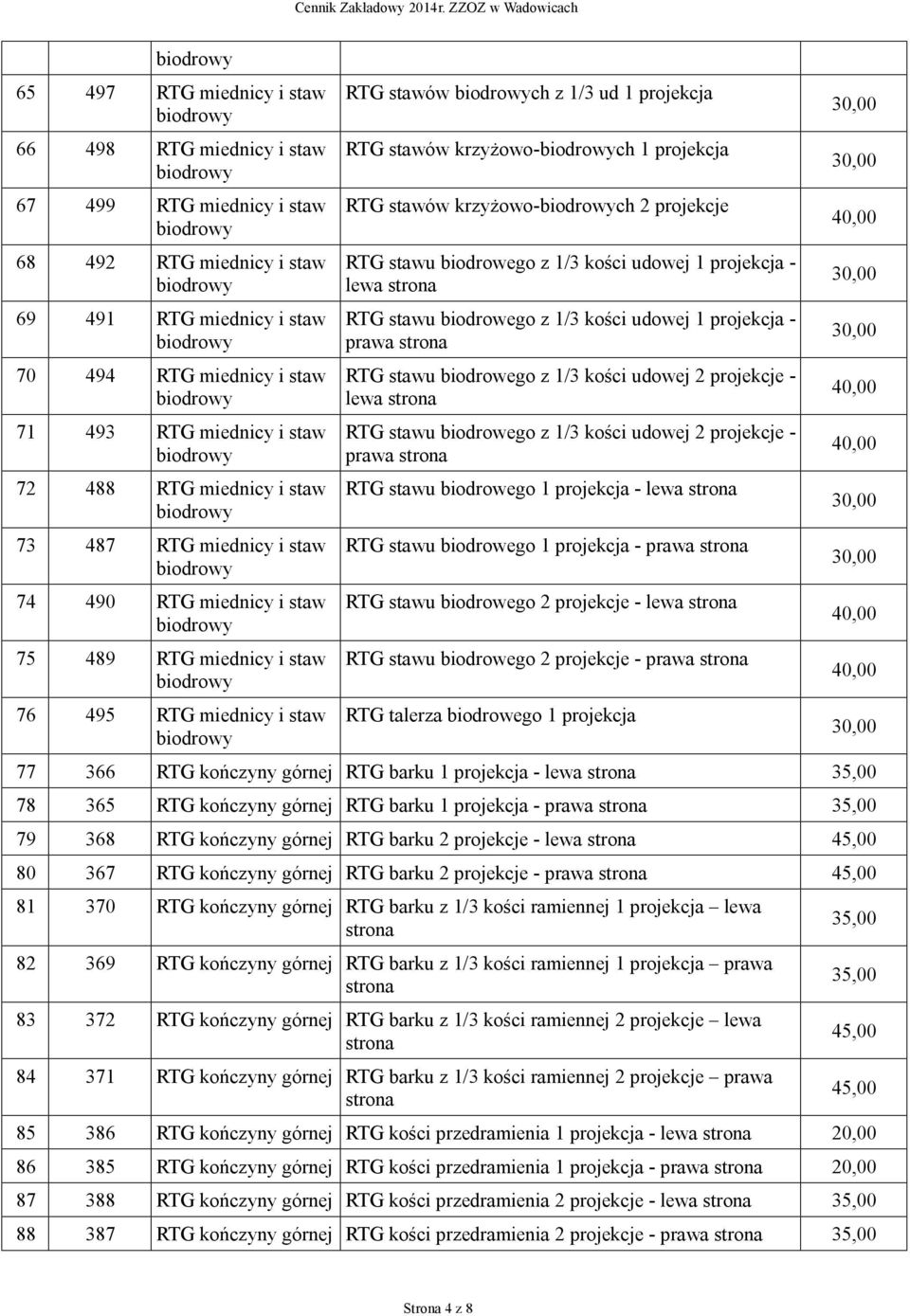 stawów krzyżowo-ch 2 projekcje RTG stawu biodrowego z 1/3 kości udowej 1 projekcja - lewa RTG stawu biodrowego z 1/3 kości udowej 1 projekcja - prawa RTG stawu biodrowego z 1/3 kości udowej 2