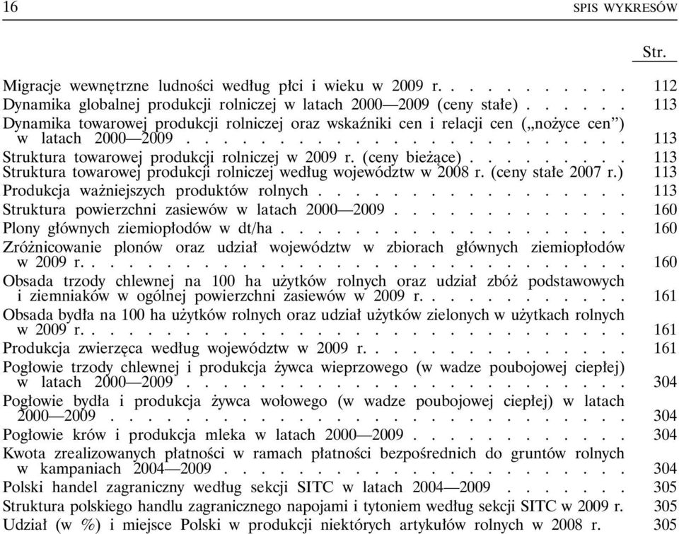 (ceny bieżące)......... 113 Struktura towarowej produkcji rolniczej według województw w 2008 r. (ceny stałe 2007 r.) 113 Produkcja ważniejszych produktów rolnych.