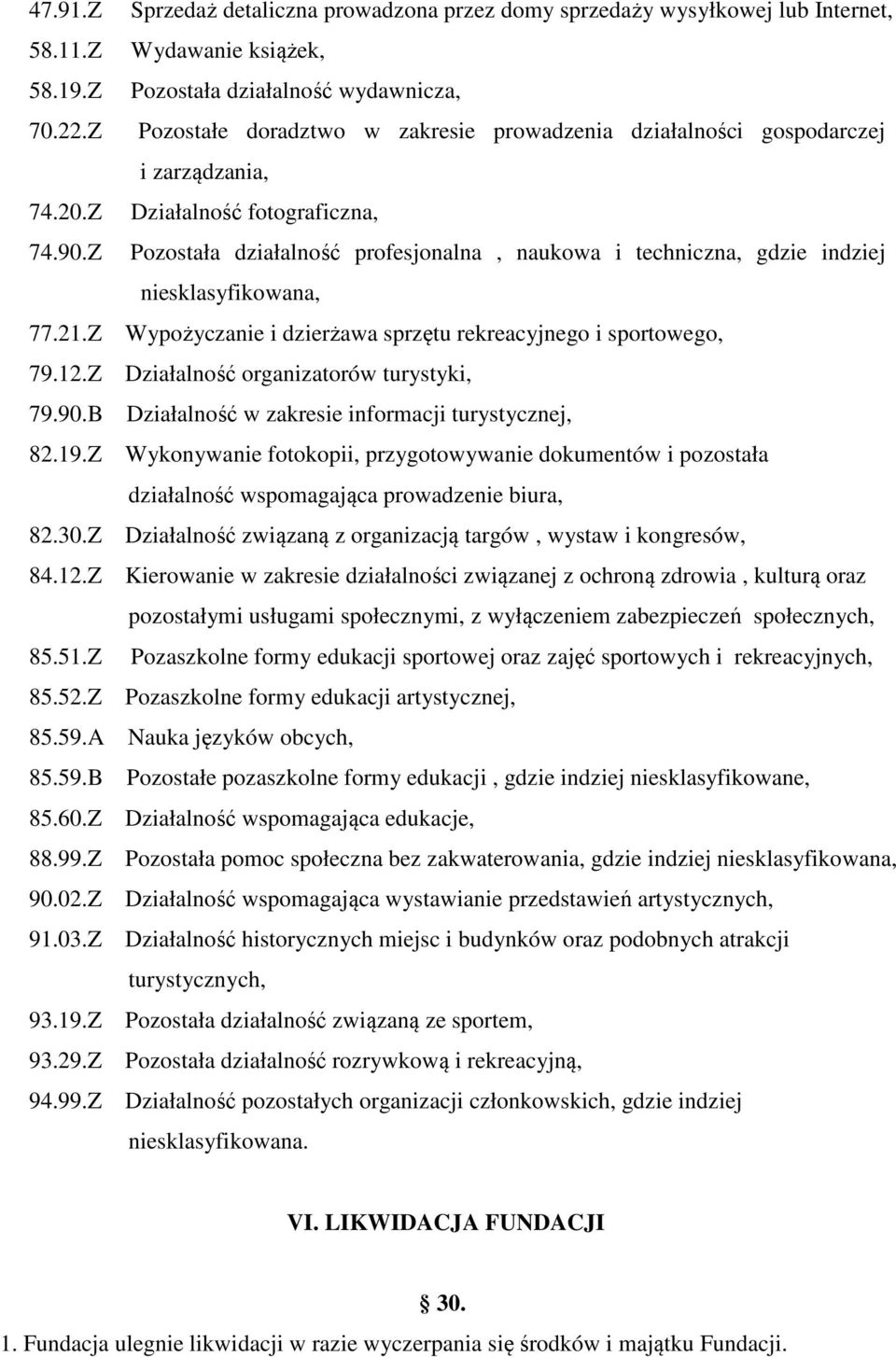 Z Pozostała działalność profesjonalna, naukowa i techniczna, gdzie indziej niesklasyfikowana, 77.21.Z Wypożyczanie i dzierżawa sprzętu rekreacyjnego i sportowego, 79.12.
