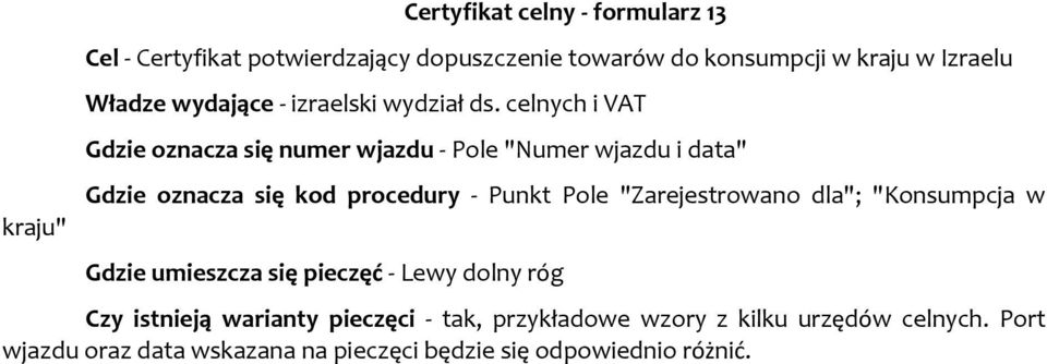 celnych i VAT Gdzie oznacza się numer wjazdu Pole "Numer wjazdu i data" Gdzie oznacza się kod procedury Punkt Pole