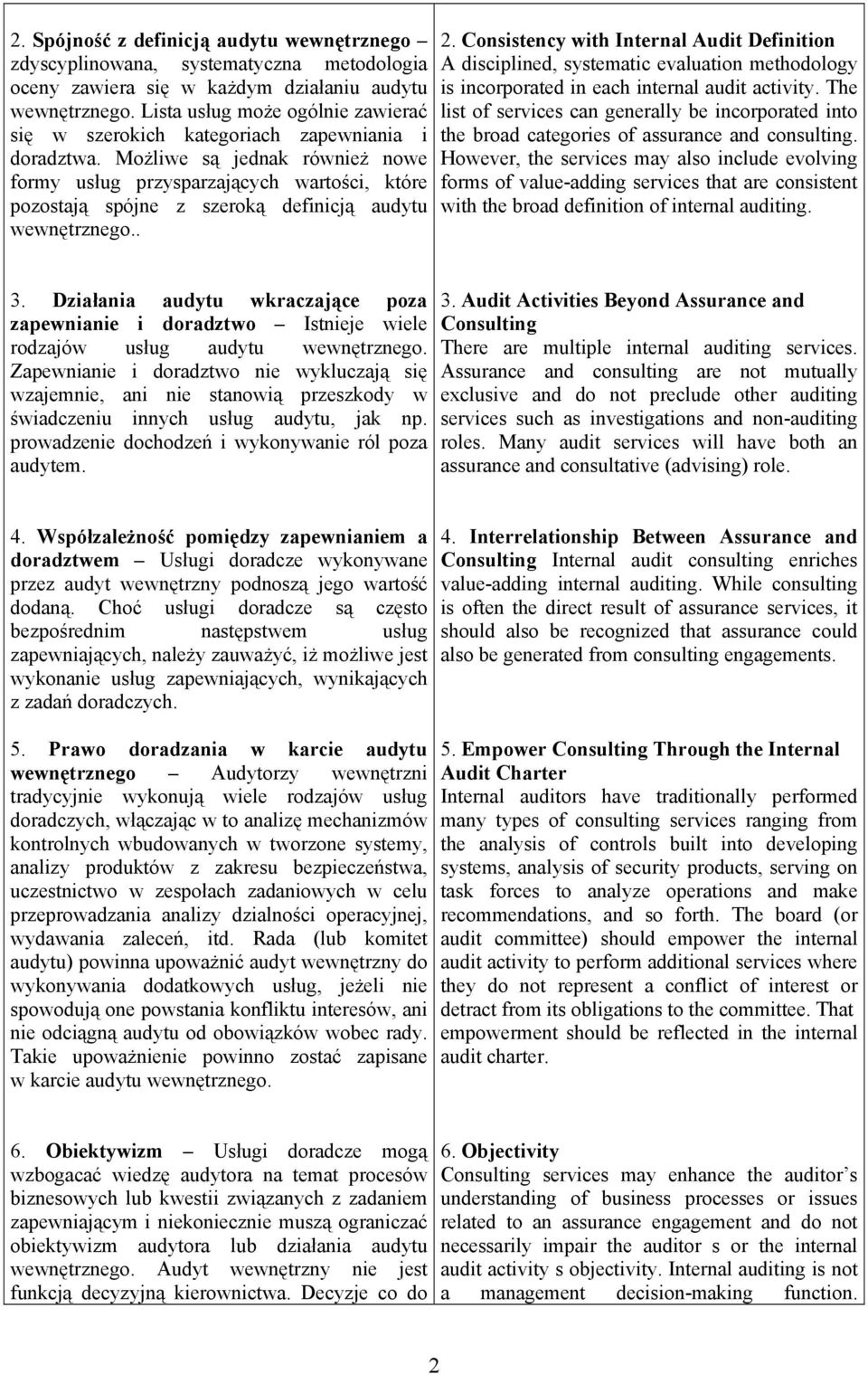 Możliwe są jednak również nowe formy usług przysparzających wartości, które pozostają spójne z szeroką definicją audytu wewnętrznego.. 2.