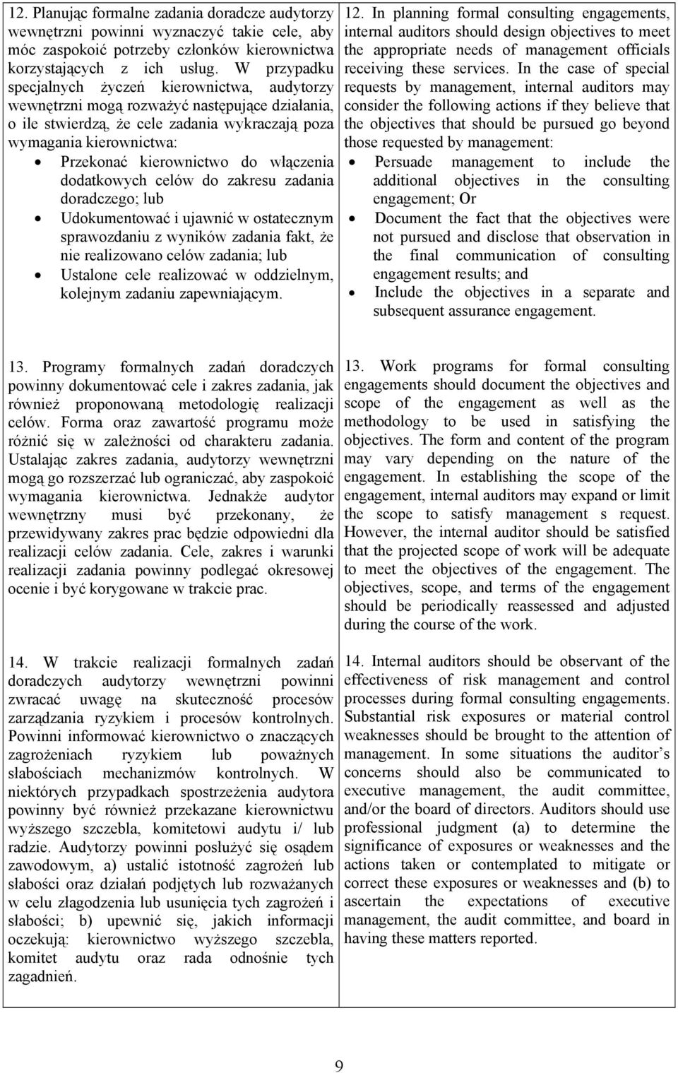 do włączenia dodatkowych celów do zakresu zadania doradczego; lub Udokumentować i ujawnić w ostatecznym sprawozdaniu z wyników zadania fakt, że nie realizowano celów zadania; lub Ustalone cele