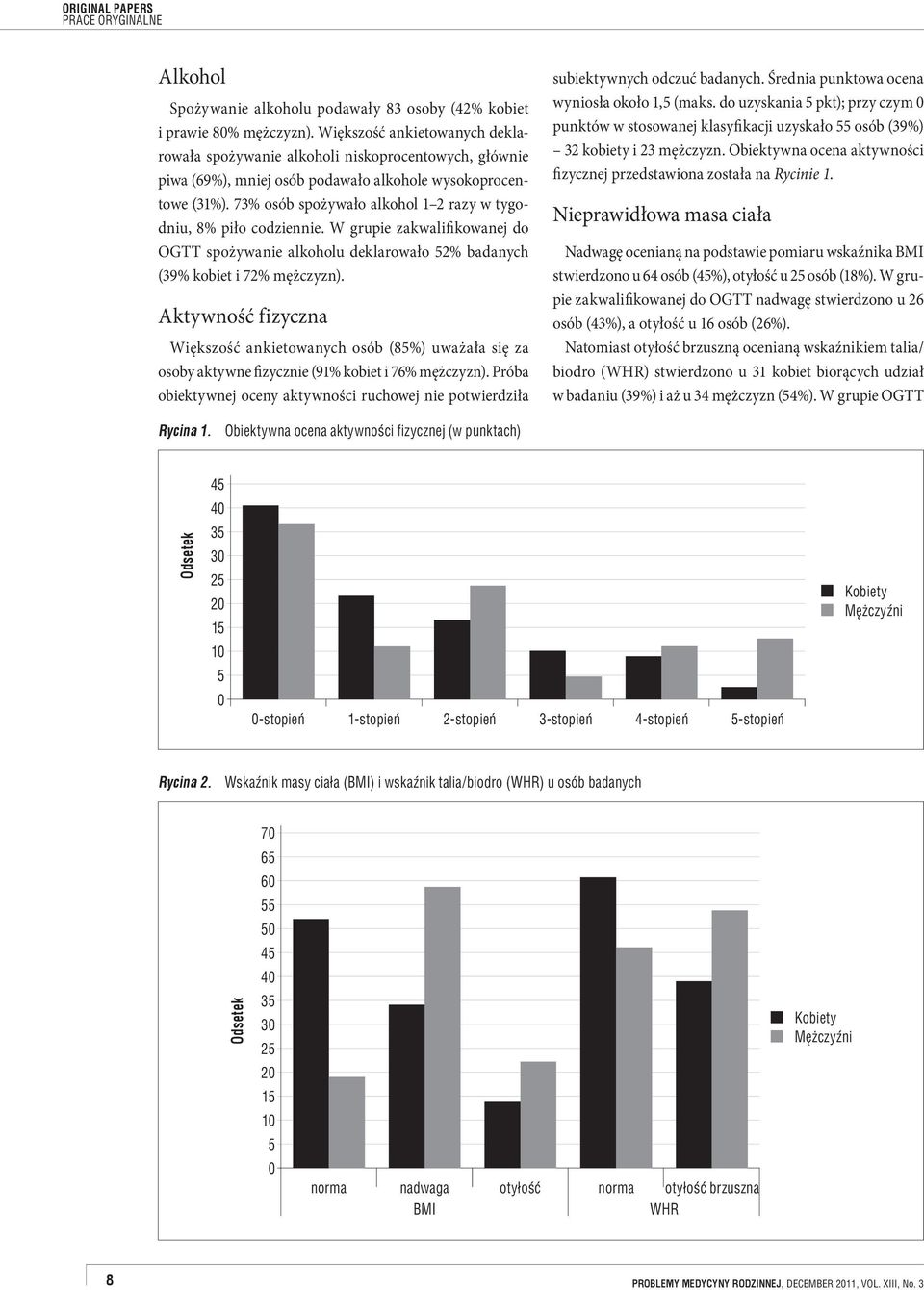 73% osób spożywało alkohol 1 2 razy w tygodniu, 8% piło codziennie. W grupie zakwalifikowanej do OGTT spożywanie alkoholu deklarowało 52% badanych (39% kobiet i 72% mężczyzn).