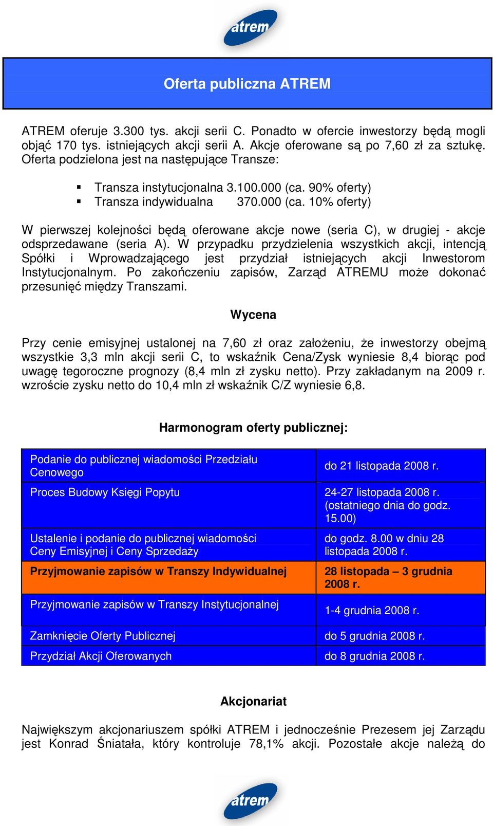 W przypadku przydzielenia wszystkich akcji, intencją Spółki i Wprowadzającego jest przydział istniejących akcji Inwestorom Instytucjonalnym.