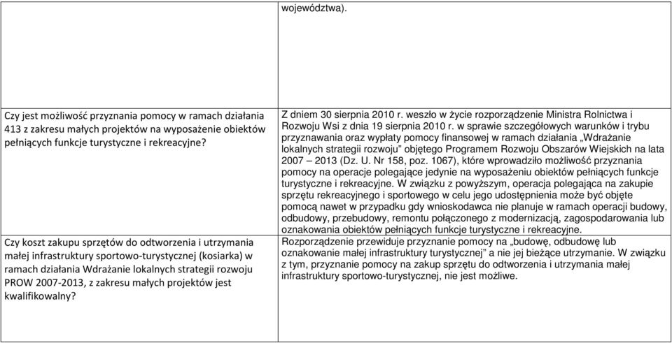 projektów jest kwalifikowalny? Z dniem 30 sierpnia 2010 r. weszło w życie rozporządzenie Ministra Rolnictwa i Rozwoju Wsi z dnia 19 sierpnia 2010 r.