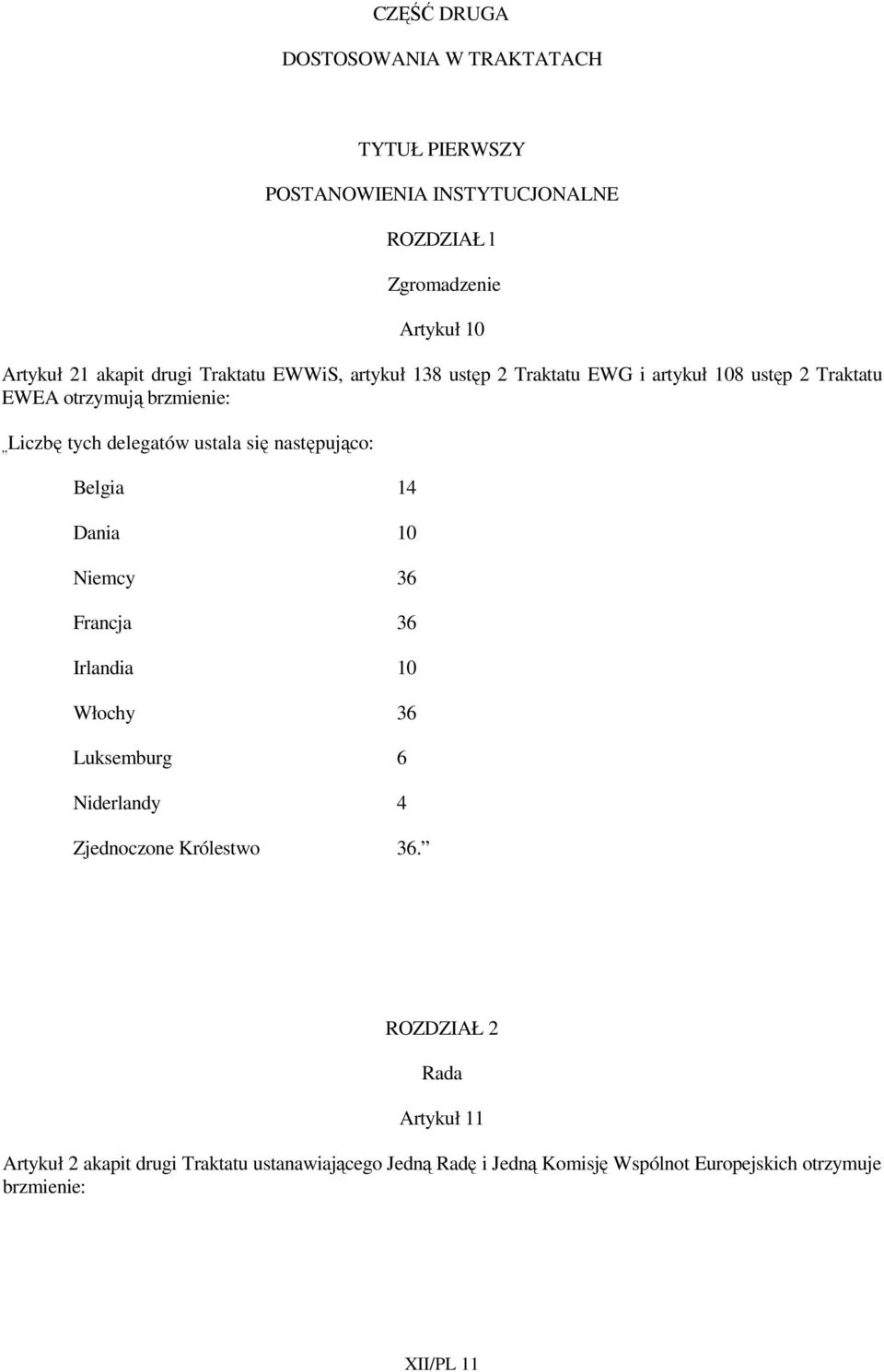 się następująco: Belgia 14 Dania 10 Niemcy 36 Francja 36 Irlandia 10 Włochy 36 Luksemburg 6 Niderlandy 4 Zjednoczone Królestwo 36.