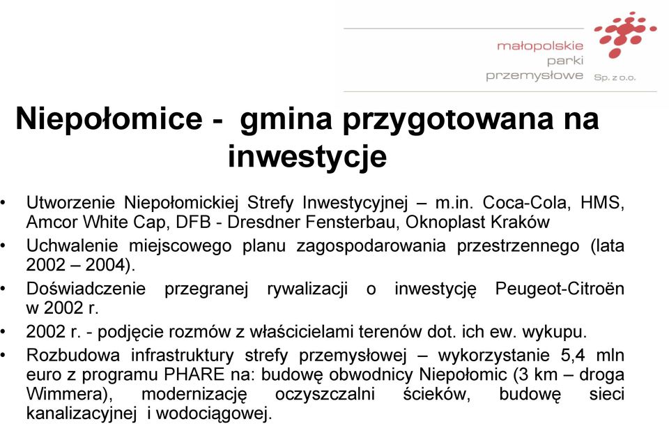 estycje Utworzenie Niepołomickiej Strefy Inwestycyjnej m.in.