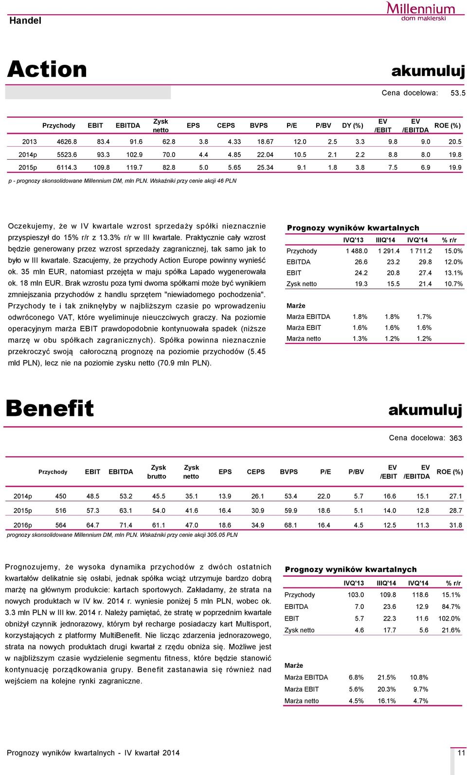 Wskaźniki przy cenie akcji 46 PLN Oczekujemy, że w IV kwartale wzrost sprzedaży spçłki nieznacznie przyspieszył do 15% r/r z 13.3% r/r w III kwartale.