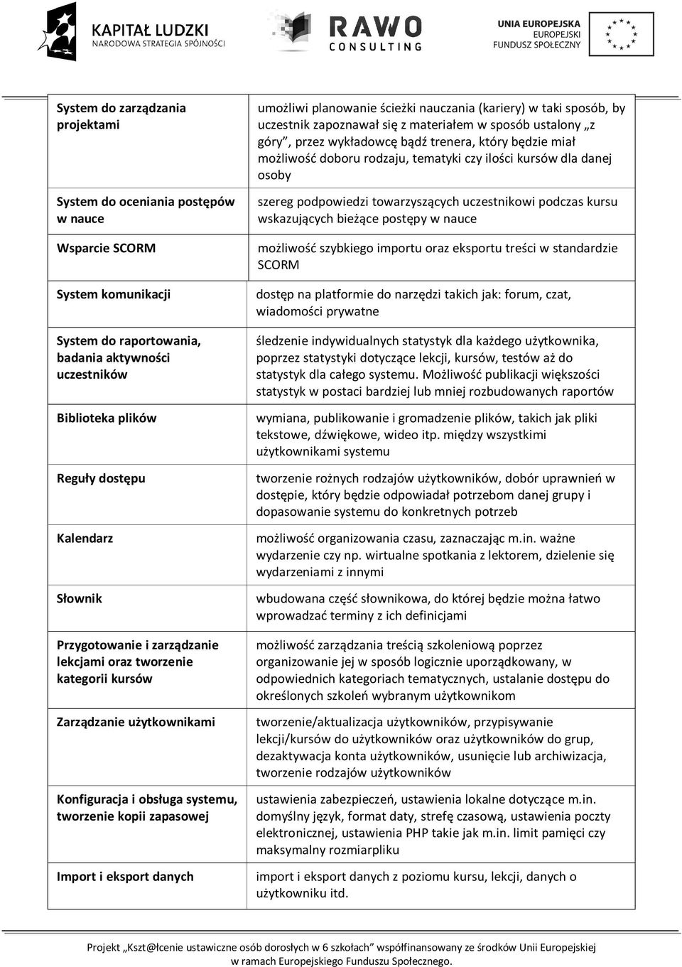 umożliwi planowanie ścieżki nauczania (kariery) w taki sposób, by uczestnik zapoznawał się z materiałem w sposób ustalony z góry, przez wykładowcę bądź trenera, który będzie miał możliwość doboru