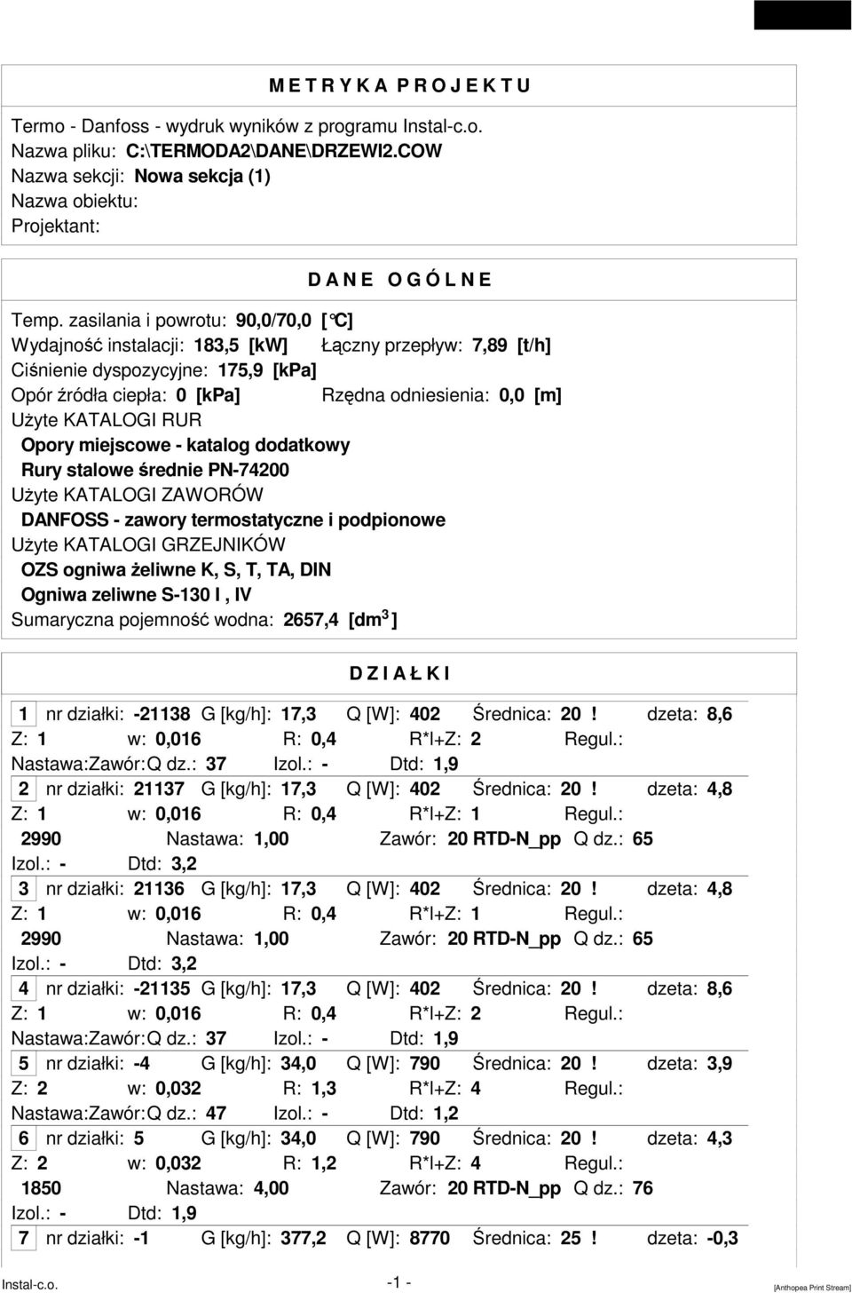 KATALOGI RUR Opory miejscowe - katalog dodatkowy Rury stalowe średnie PN-74200 Użyte KATALOGI ZAWORÓW DANFOSS - zawory termostatyczne i podpionowe Użyte KATALOGI GRZEJNIKÓW OZS ogniwa żeliwne K, S,