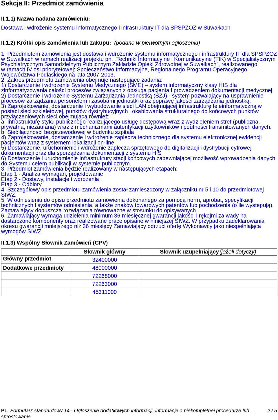 Techniki Informacyjne i Komunikacyjne (TIK) w Specjalistycznym Psychiatrycznym Samodzielnym Publicznym Zakładzie Opieki Zdrowotnej w Suwałkach, realizowanego w ramach IV osi priorytetowej: