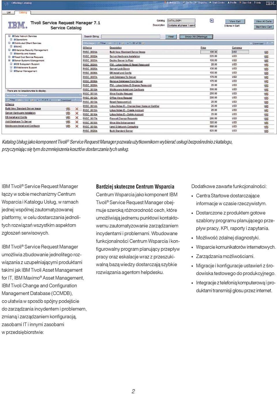 IBM umożliwia zbudowanie jednolitego rozwiązania z uzupełniającymi produktami takimi jak IBM Tivoli Asset Management for IT, IBM Maximo Asset Management, IBM Tivoli Change and Configuration