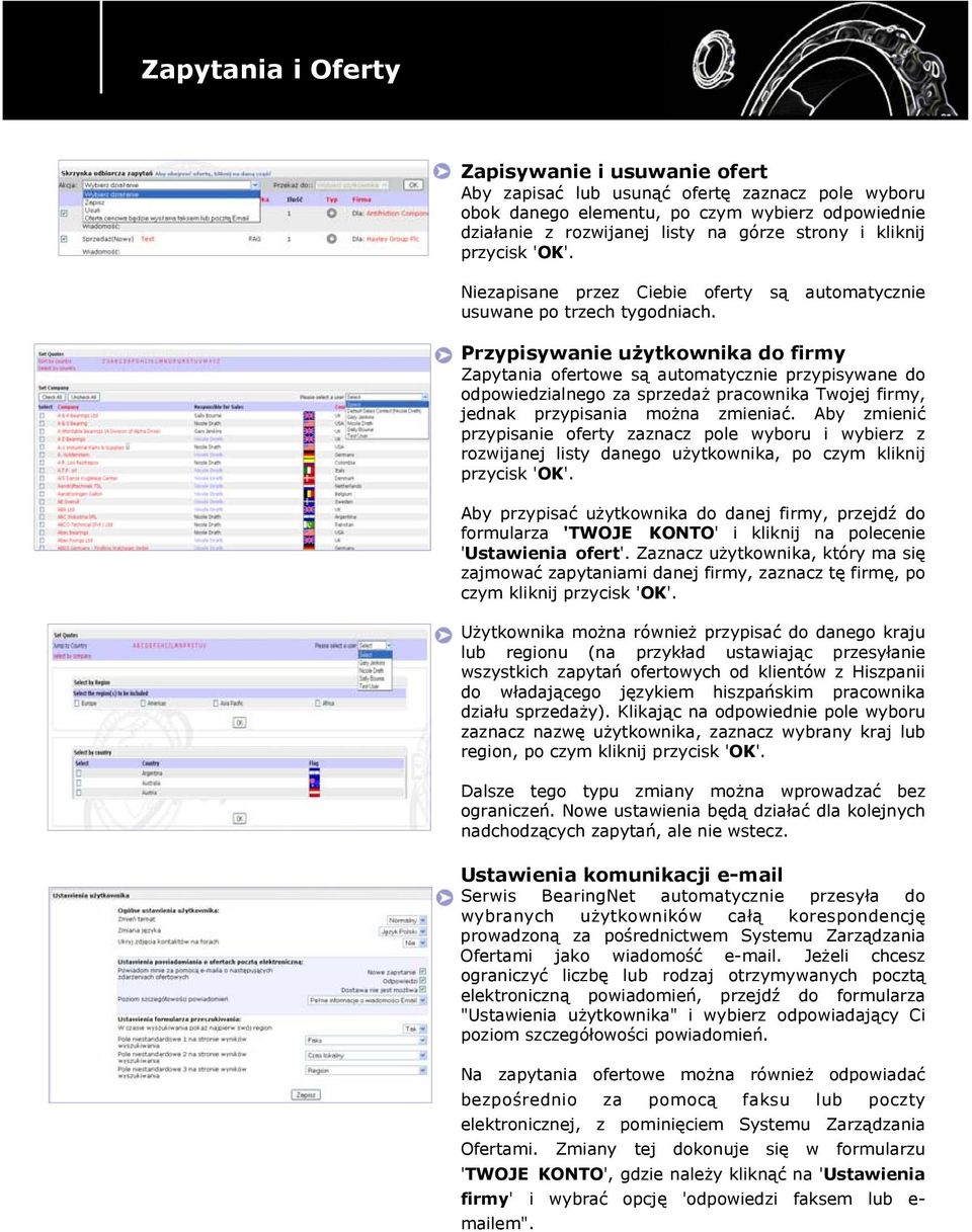 Przypisywanie użytkownika do firmy Zapytania ofertowe są automatycznie przypisywane do odpowiedzialnego za sprzedaż pracownika Twojej firmy, jednak przypisania można zmieniać.