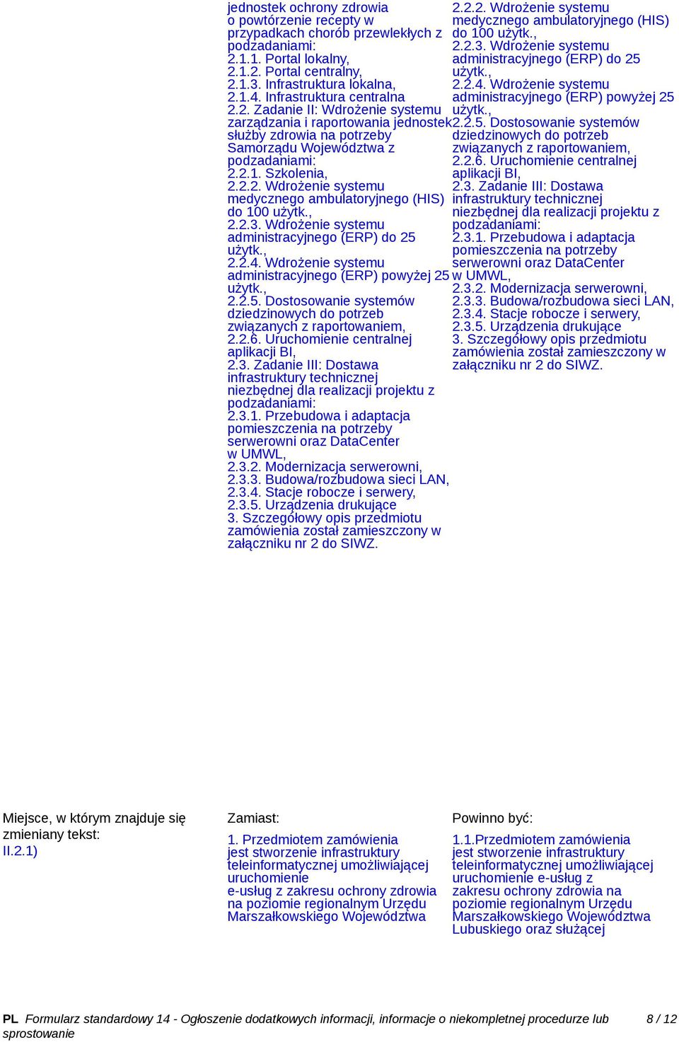 2.1. Szkolenia, 2.2.2. Wdrożenie systemu medycznego ambulatoryjnego (HIS) do 100 2.2.3. Wdrożenie systemu administracyjnego (ERP) do 25 