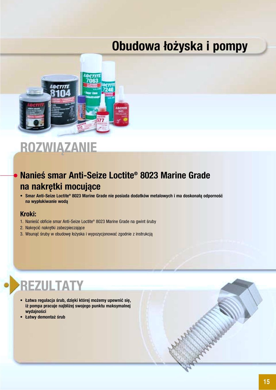 Nanieść obficie smar Anti-Seize Loctite 8023 Marine Grade na gwint śruby 2. Nakręcić nakrętki zabezpieczające 3.