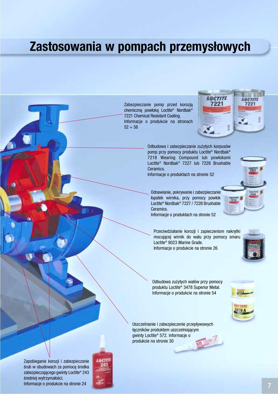 Brushable Ceramics. Informacje o produktach na stronie 52 Odnawianie, pokrywanie i zabezpieczanie łopatek wirnika, przy pomocy powłok Loctite Nordbak 7227 / 7228 Brushable Ceramics.