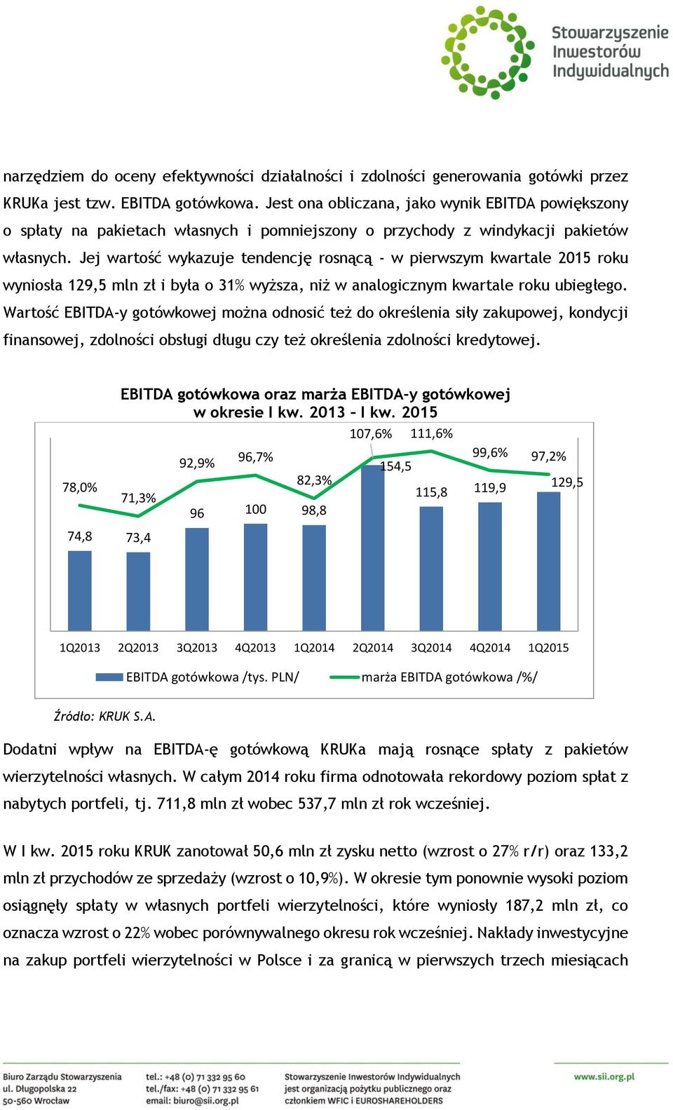 Jej wartość wykazuje tendencję rosnącą - w pierwszym kwartale 2015 roku wyniosła 129,5 mln zł i była o 31% wyższa, niż w analogicznym kwartale roku ubiegłego.