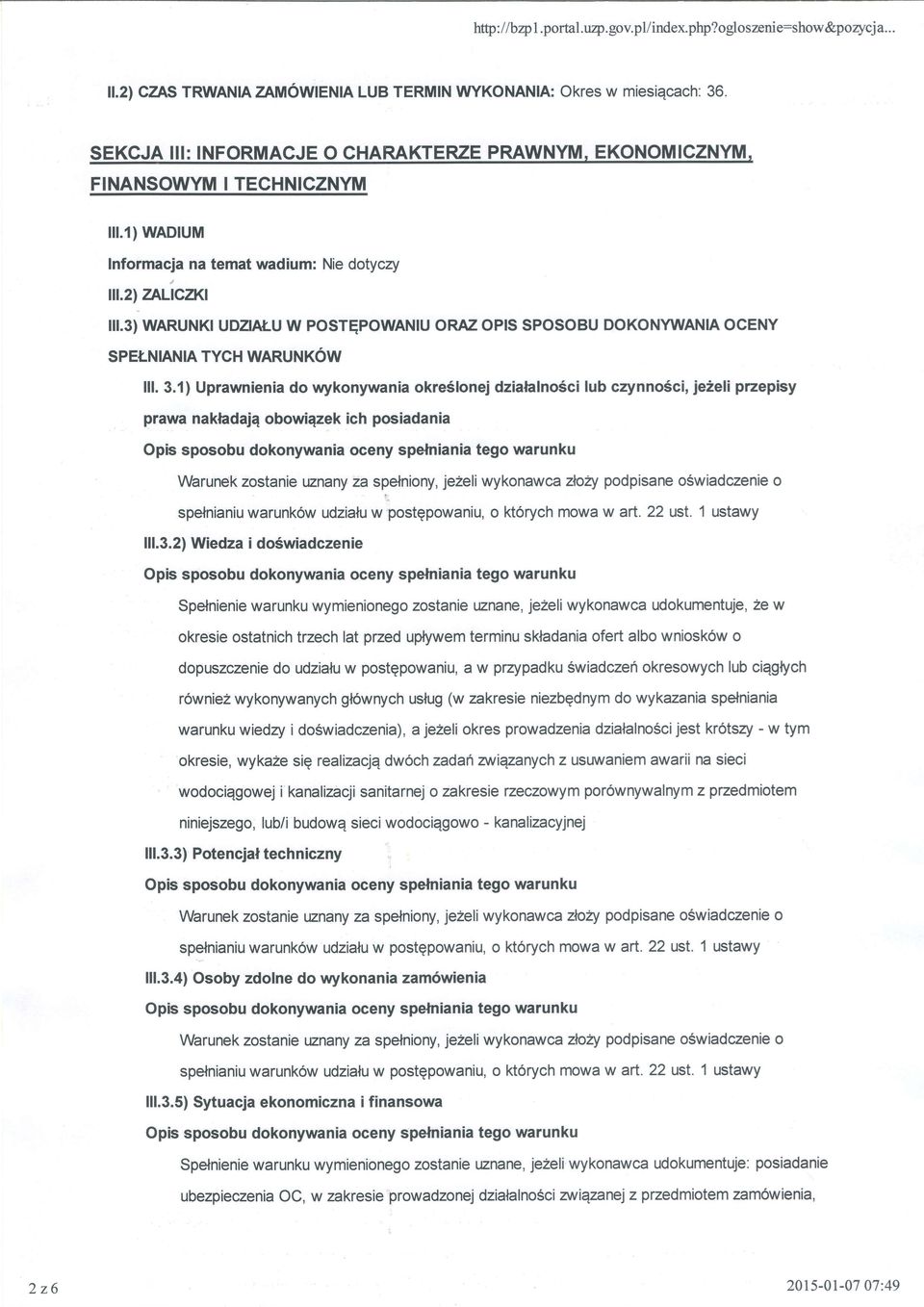 3) WARUNKT UDZALU W POSTEPOWANIU ORAZ OP S SPOSOBU DOKONYWANIA OCENY SPELNANIA TYCH WARUNKOW lll. 3.