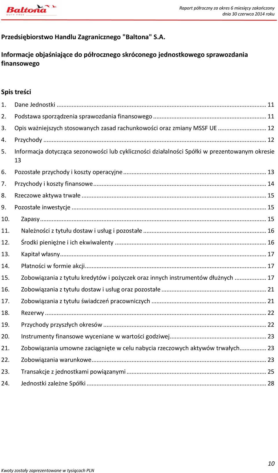 Informacja dotycząca sezonowości lub cykliczności działalności Spółki w prezentowanym okresie 13 6. Pozostałe przychody i koszty operacyjne... 13 7. Przychody i koszty finansowe... 14 8.