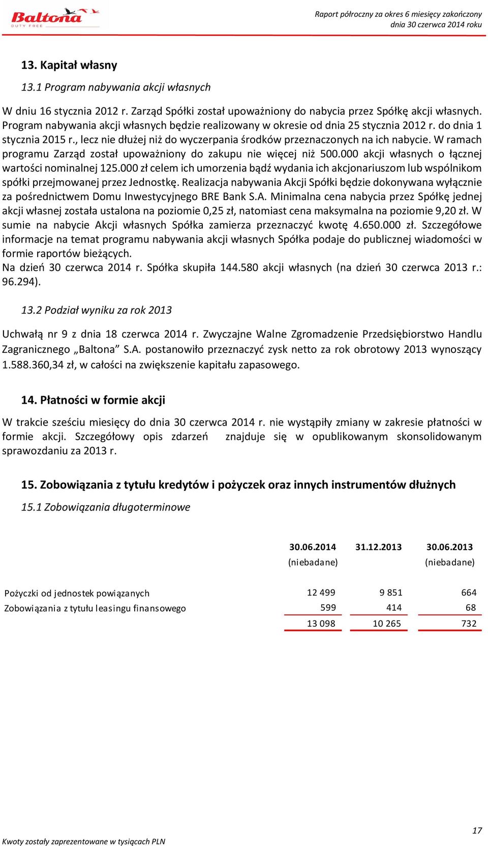 W ramach programu Zarząd został upoważniony do zakupu nie więcej niż 500.000 akcji własnych o łącznej wartości nominalnej 125.