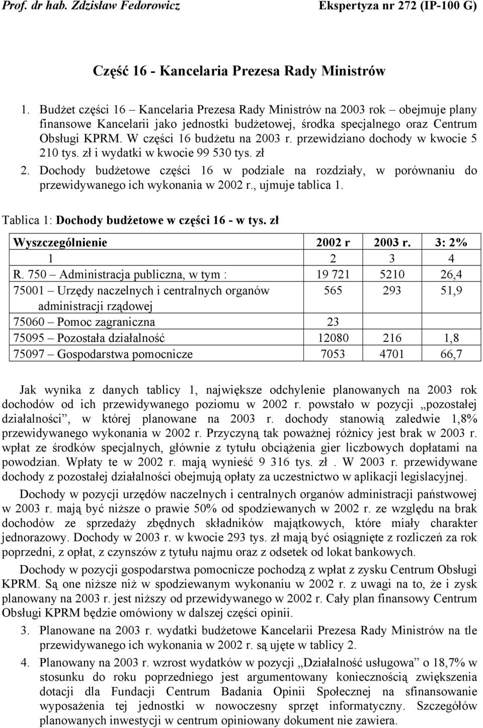 W części 16 budżetu na 2003 r. przewidziano dochody w kwocie 5 210 tys. zł i wydatki w kwocie 99 530 tys. zł 2.