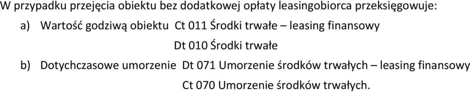 leasing finansowy Dt 010 Środki trwałe b) Dotychczasowe umorzenie Dt