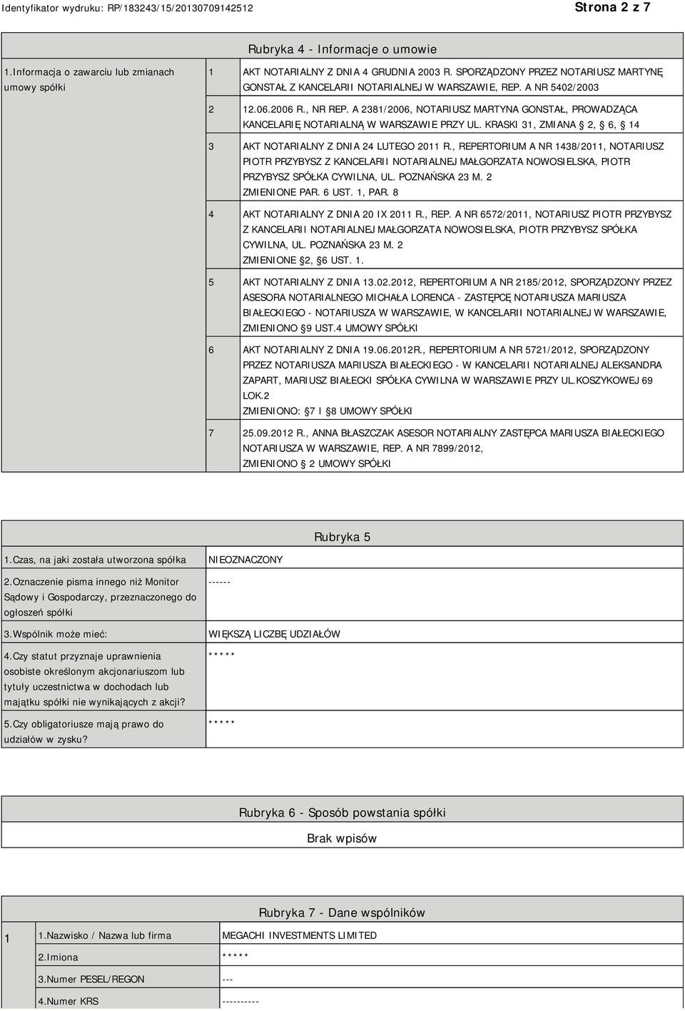 A 2381/2006, NOTARIUSZ MARTYNA GONSTAŁ, PROWADZĄCA KANCELARIĘ NOTARIALNĄ W WARSZAWIE PRZY UL. KRASKI 31, ZMIANA 2, 6, 14 3 AKT NOTARIALNY Z DNIA 24 LUTEGO 2011 R.