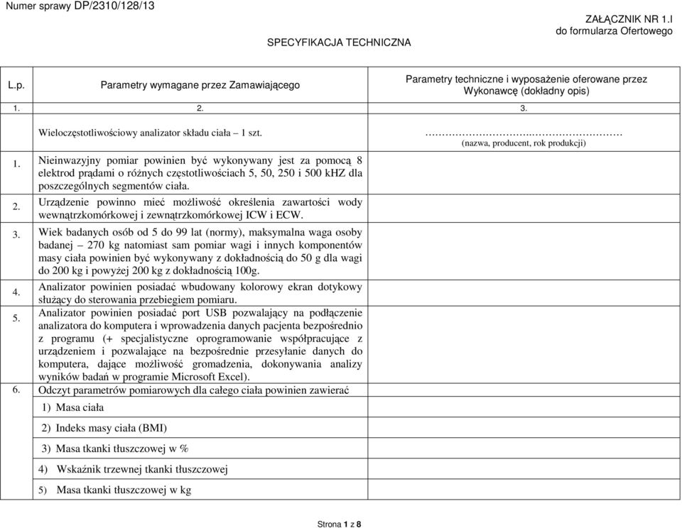 szt. 1. Nieinwazyjny pomiar powinien być wykonywany jest za pomocą 8 elektrod prądami o różnych częstotliwościach 5, 50, 25