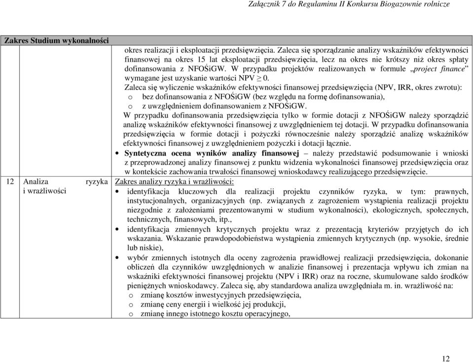 W przypadku projektów realizowanych w formule project finance wymagane jest uzyskanie wartości NPV 0.