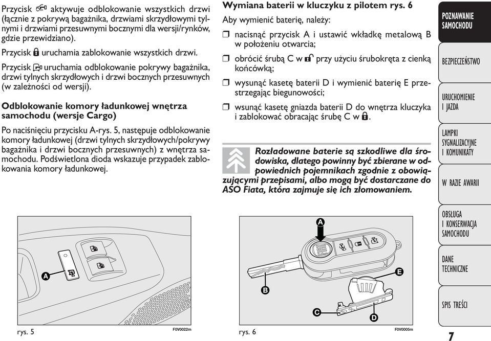 Odblokowanie komory ładunkowej wnętrza samochodu (wersje Cargo) Po naciśnięciu przycisku A-rys.