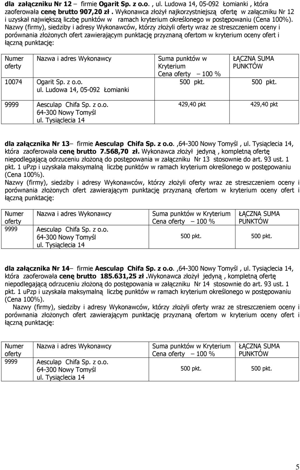 złożyli wraz ze streszczeniem oceny i 10074 Ogarit Sp. z o.o. ul. Ludowa 14, 05-092 Łomianki 9999 Aesculap Chifa Sp. z o.o. 64-300 Nowy Tomyśl ul.