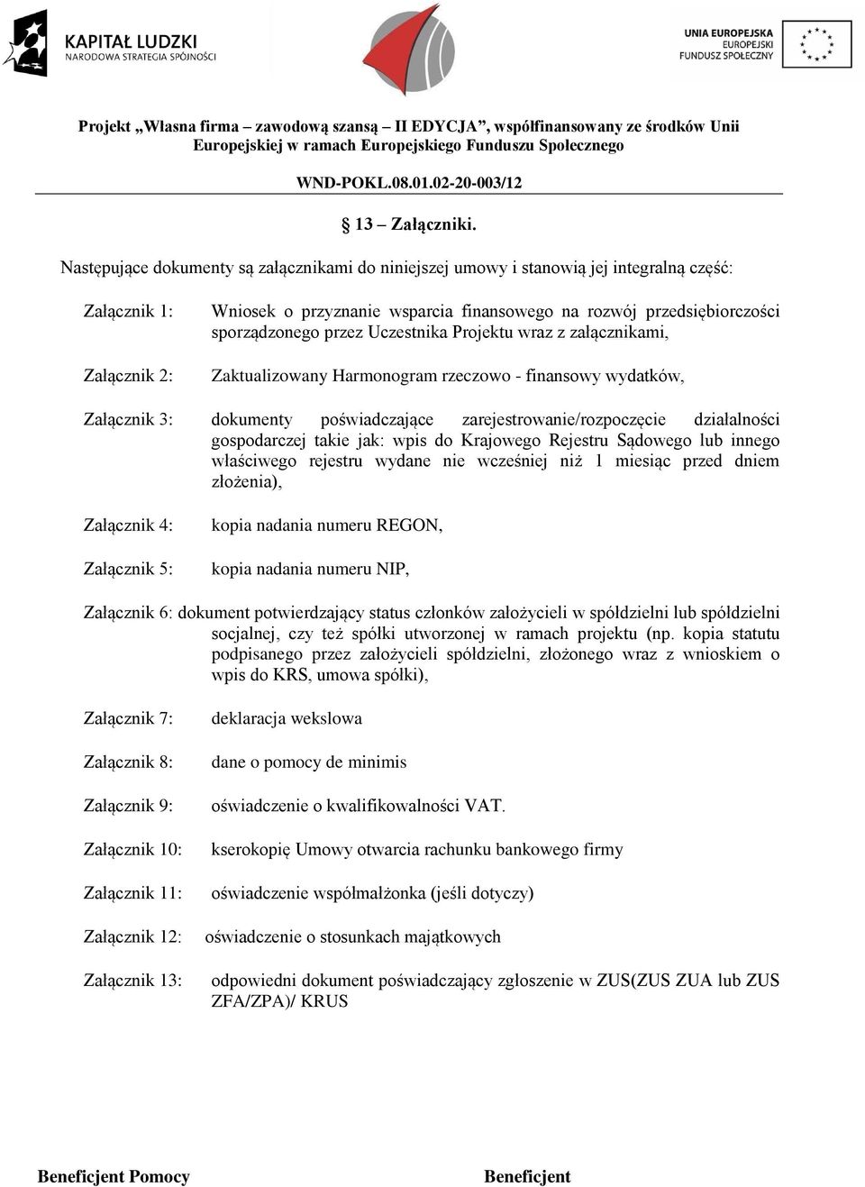 sporządzonego przez Uczestnika Projektu wraz z załącznikami, Zaktualizowany Harmonogram rzeczowo - finansowy wydatków, Załącznik 3: dokumenty poświadczające zarejestrowanie/rozpoczęcie działalności