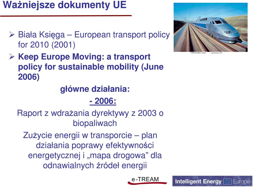 Raport z wdrażania dyrektywy z 003 o biopaliwach Zużycie energii w transporcie plan