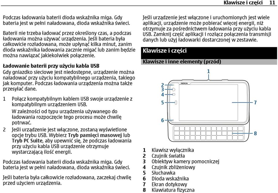 Jeśli bateria była całkowicie rozładowana, może upłynąć kilka minut, zanim dioda wskaźnika ładowania zacznie migać lub zanim będzie można nawiązać jakiekolwiek połączenie.