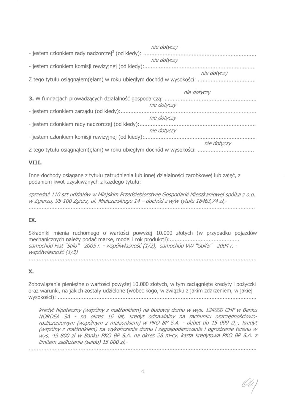 Inne dochody osiągane z tytułu zatrudnia lub innej działalności zarobkowej lub zajęć, z podam kwot uzyskiwanych z każdego tytułu: sprzedaż 110 szt udziałów w Miejskim Przedsiębiorstwie Gospodarki