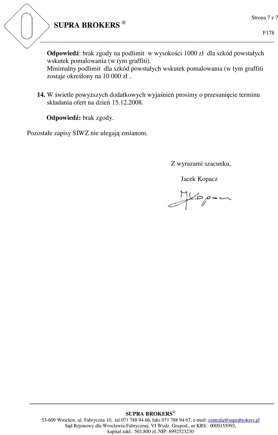 Minimalny podlimit dla szkód powstałych wskutek pomalowania (w tym graffiti zostaje określony na 10 000 zł. 14.