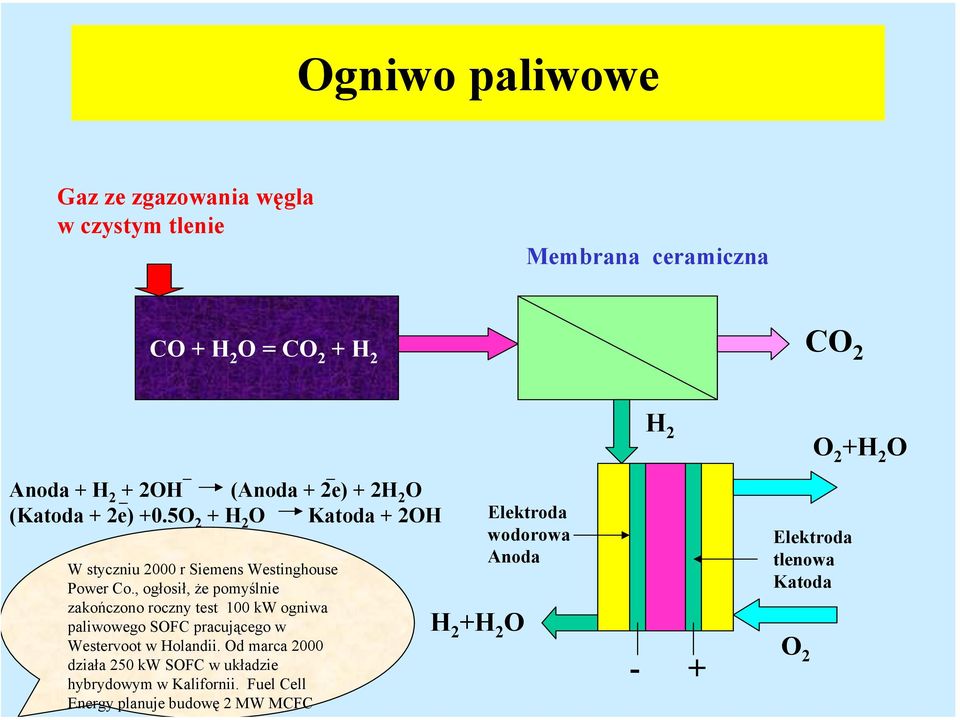 , ogłosił, że pomyślnie zakończono roczny test 100 kw ogniwa paliwowego SOFC pracującego w Westervoot w Holandii.