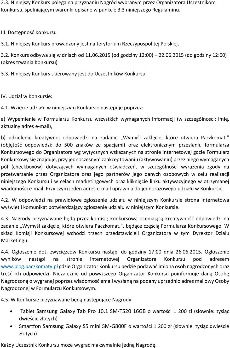 IV. Udział w Konkursie: 4.1.