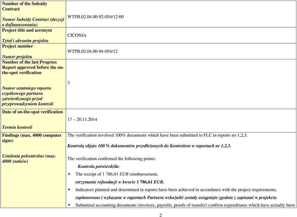 4000 computer signs) Ustalenia pokontrolne (max. 4000 znaków) WTPB.02.04.00-92-054/12-00 CICONIA WTPB.02.04.00-94-054/12 3 17 20.11.