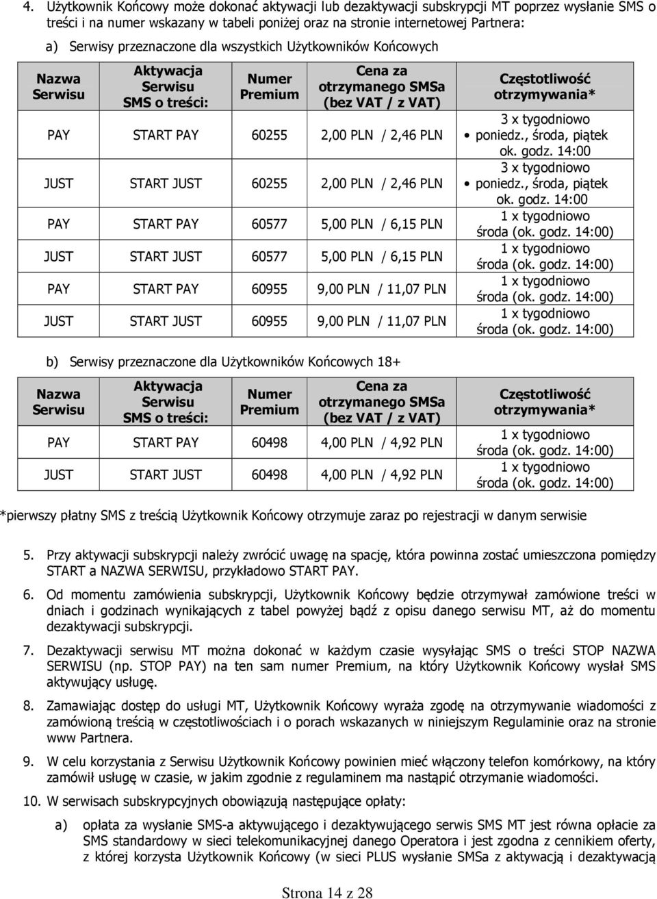 START JUST 60255 2,00 PLN / 2,46 PLN PAY START PAY 60577 5,00 PLN / 6,15 PLN JUST START JUST 60577 5,00 PLN / 6,15 PLN PAY START PAY 60955 9,00 PLN / 11,07 PLN JUST START JUST 60955 9,00 PLN / 11,07