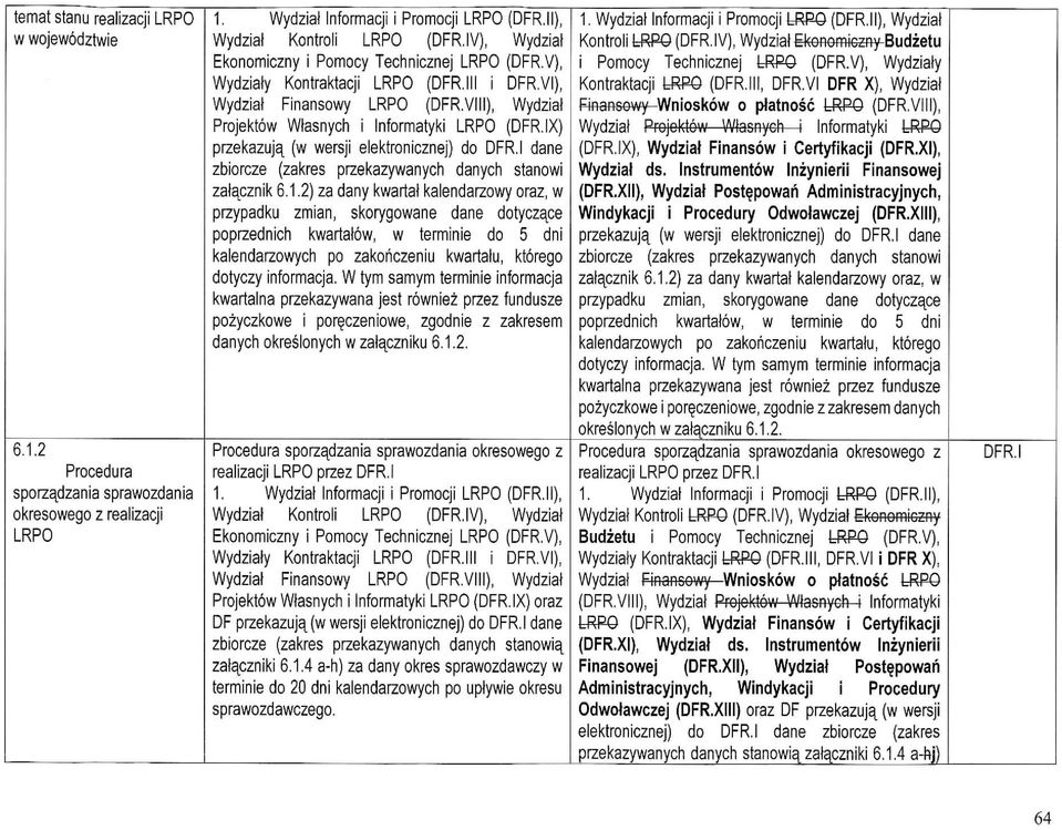 VIII), Wydziat Projektow Wtasnych i Informatyki LRPO (X) przekazuja, (w wersji elektronicznej) do dane zbiorcze (zakres przekazywanych danych stanowi zalacznik 6.1.
