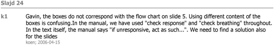 in the manual, we have used "check response" and "check breathing" throughout.
