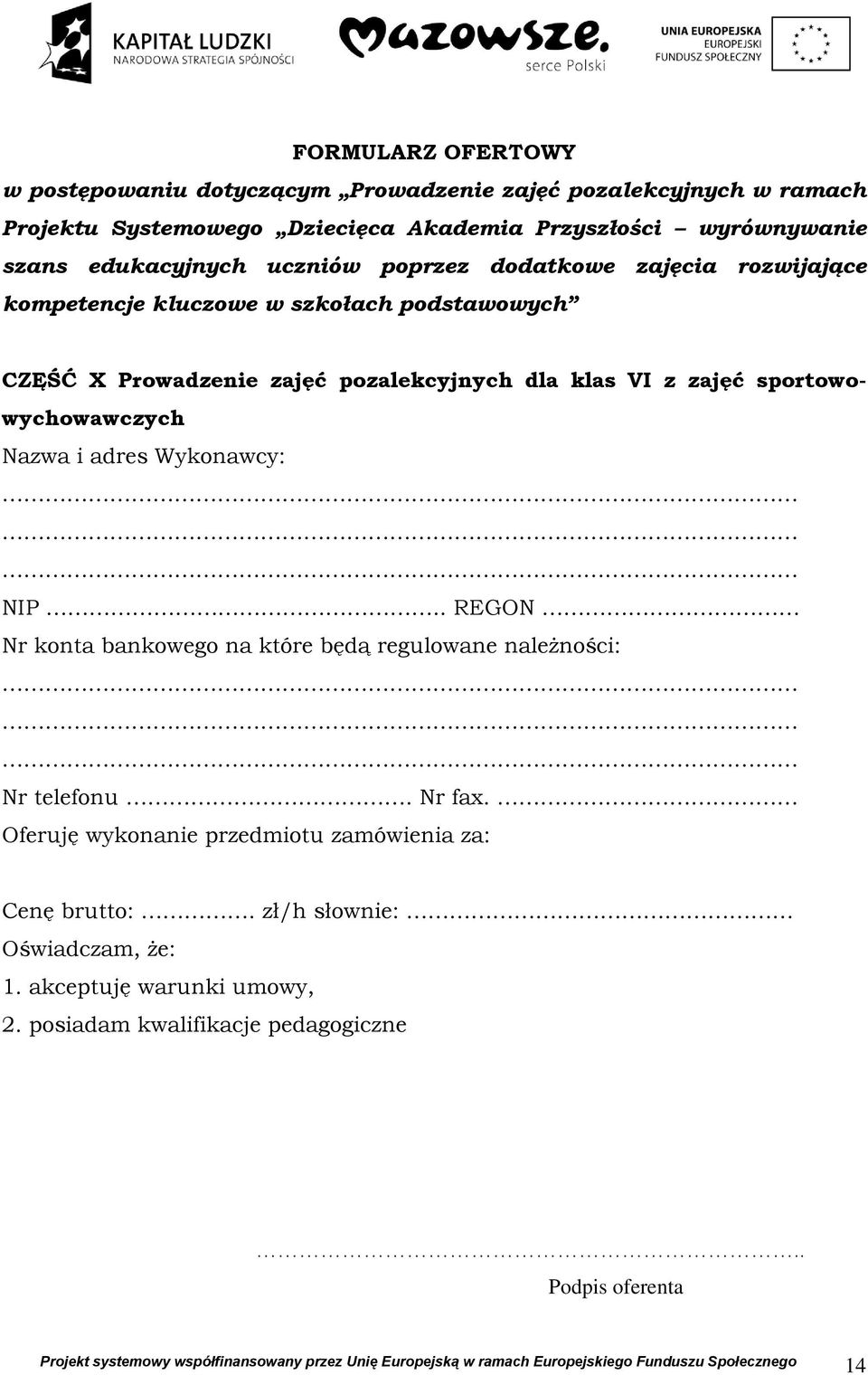 dla klas VI z zajęć