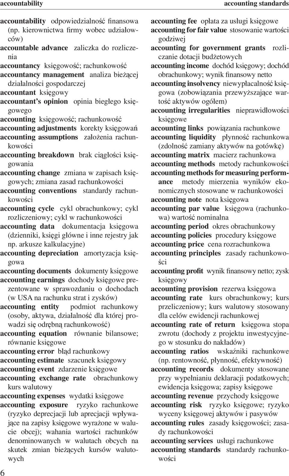 księgowy accountant s opinion opinia biegłego księgowego accounting księgowość; rachunkowość accounting adjustments korekty księgowań accounting assumptions założenia rachunkowości accounting