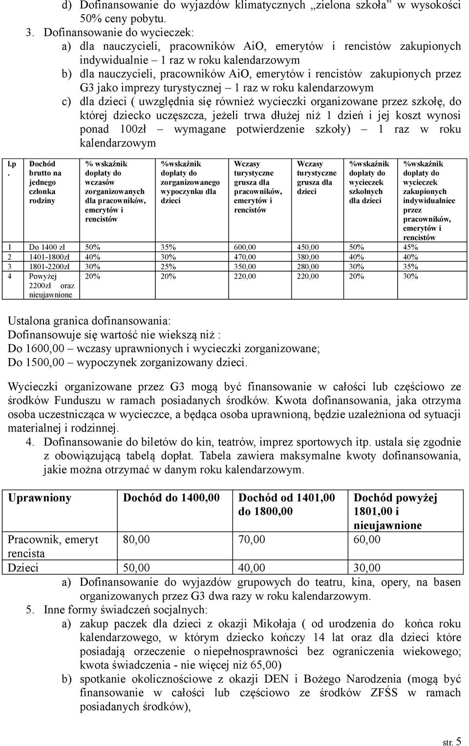 zakupionych przez G3 jako imprezy turystycznej 1 raz w roku kalendarzowym c) dla dzieci ( uwzględnia się również wycieczki organizowane przez szkołę, do której dziecko uczęszcza, jeżeli trwa dłużej