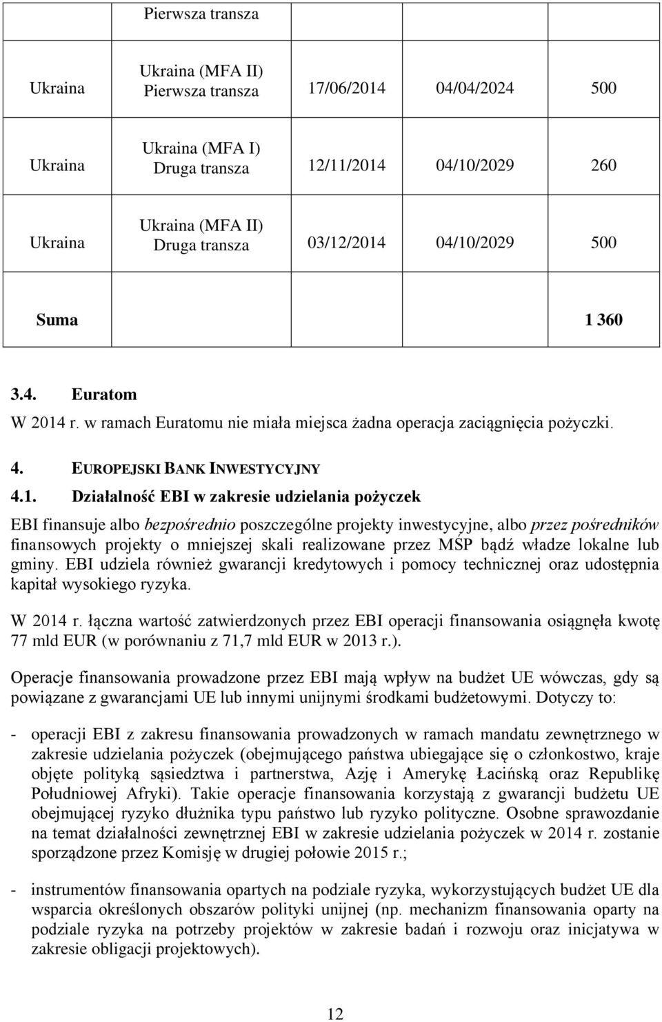 pożyczek EBI finansuje albo bezpośrednio poszczególne projekty inwestycyjne, albo przez pośredników finansowych projekty o mniejszej skali realizowane przez MŚP bądź władze lokalne lub gminy.