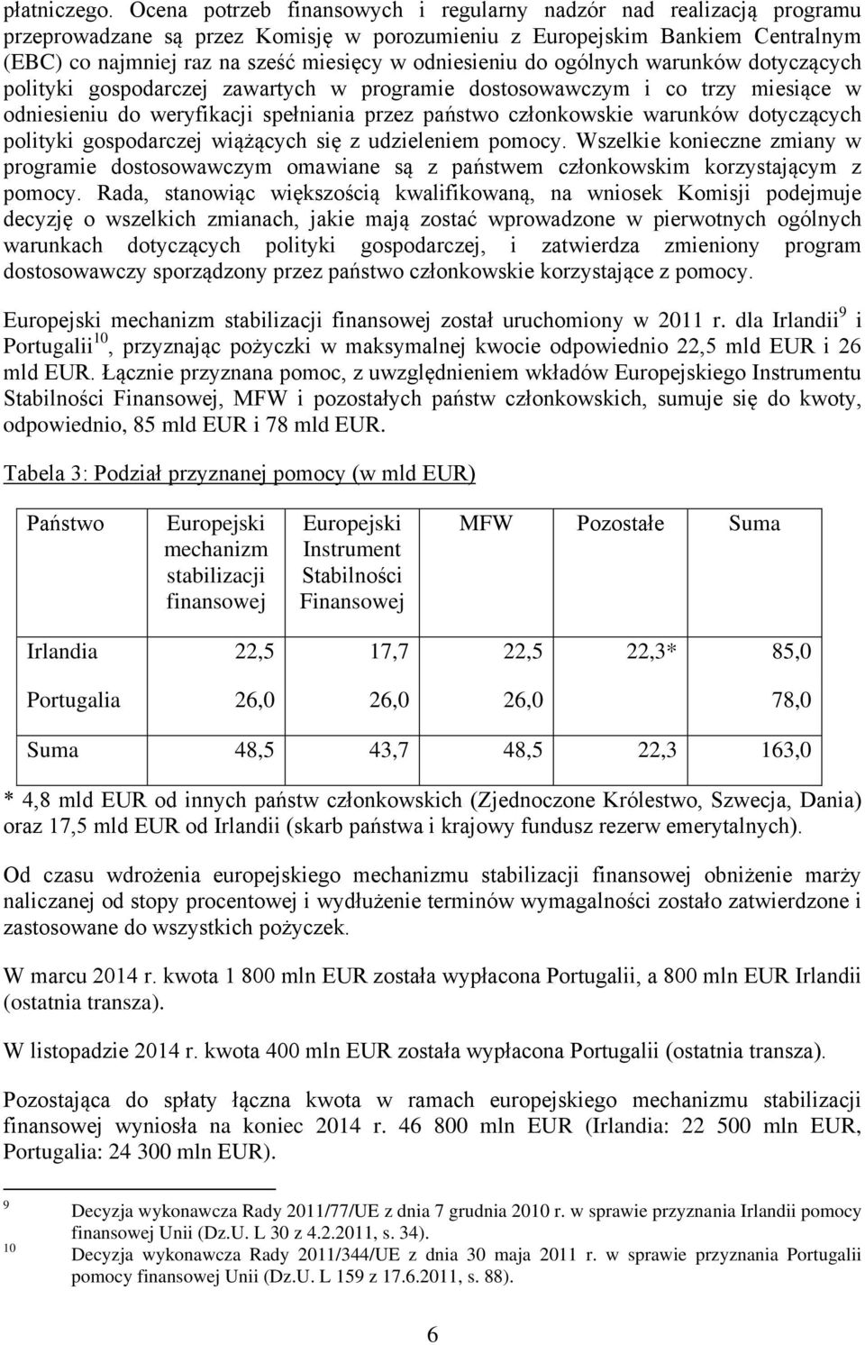 odniesieniu do ogólnych warunków dotyczących polityki gospodarczej zawartych w programie dostosowawczym i co trzy miesiące w odniesieniu do weryfikacji spełniania przez państwo członkowskie warunków