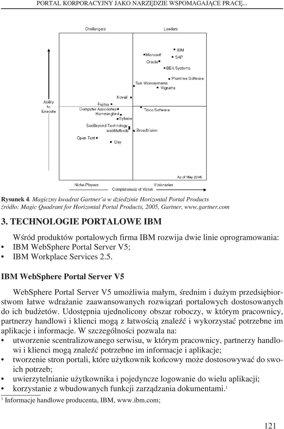 TECHNOLOGIE PORTALOWE IBM Wśród produktów portalowych firma IBM rozwija dwie linie oprogramowania: IBM WebSphere Portal Server V5;
